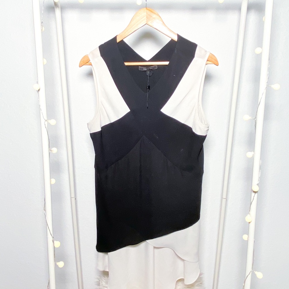 BCBG MAXAZRIA Maxi Blouse Black Withe Size L